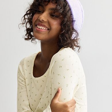 Juniors' SO® Scoopneck Pointelle Long Sleeve Top