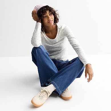 Juniors' SO® Scoopneck Pointelle Long Sleeve Top