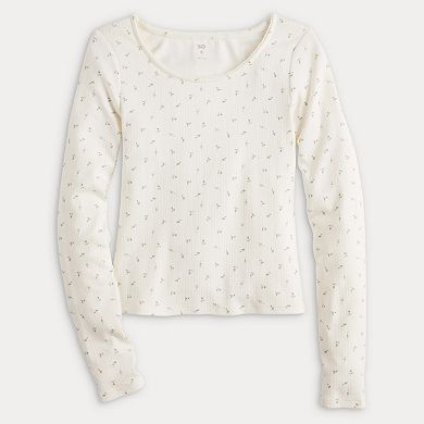 Juniors' SO® Scoopneck Pointelle Long Sleeve Top