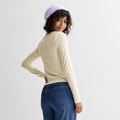 Juniors' SO® Scoopneck Pointelle Long Sleeve Top