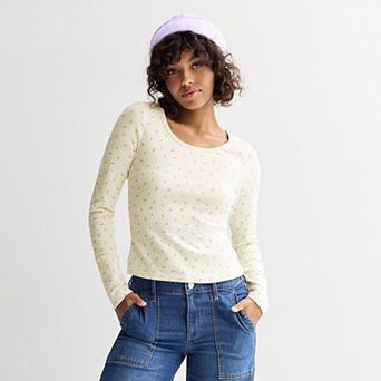 Juniors' SO® Scoopneck Pointelle Long Sleeve Top