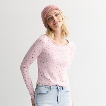 Juniors' SO® Scoopneck Pointelle Long Sleeve Top