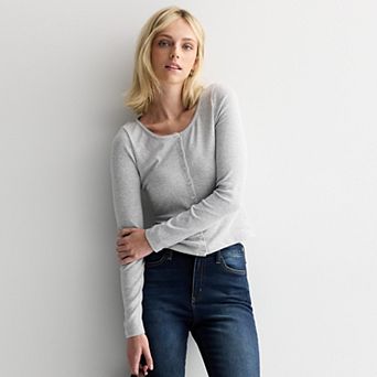 Juniors' SO® Button-Front Pointelle Long Sleeve Top