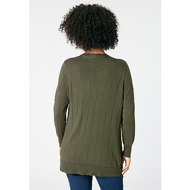 Roaman's Women's Plus Size Plus Size Drop Needle Cardigan Lightweight Sweater Knit