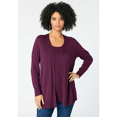 Roaman's Women's Plus Size Drop Needle Cardigan Lightweight Sweater Knit
