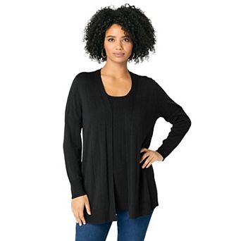 Roaman's Women's Plus Size Plus Size Drop Needle Cardigan Lightweight Sweater Knit