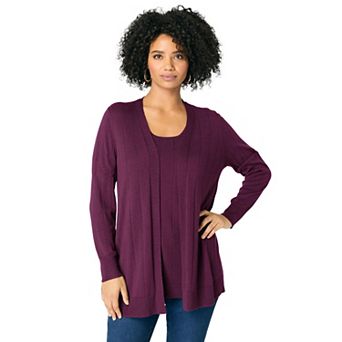 Roaman's Women's Plus Size Plus Size Drop Needle Cardigan Lightweight Sweater Knit