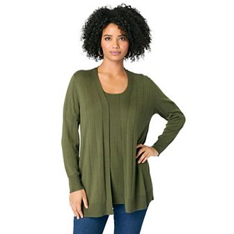 Roaman's Women's Plus Size Plus Size Drop Needle Cardigan Lightweight Sweater Knit