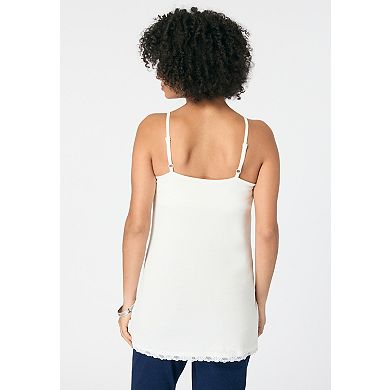 Roaman's Women's Plus Size Lace Trim Knit Cami With Adjustable Straps