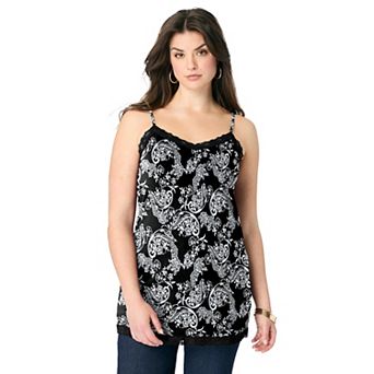 Roaman's Women's Plus Size Lace Trim Knit Cami With Adjustable Straps