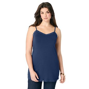 Roaman's Women's Plus Size Lace Trim Knit Cami With Adjustable Straps