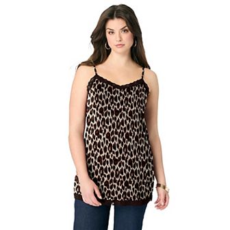 Roaman's Women's Plus Size Lace Trim Knit Cami With Adjustable Straps