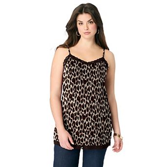 Roaman's Women's Plus Size Lace Trim Knit Cami With Adjustable Straps