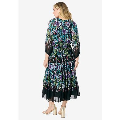 Roaman's Women's Plus Size Georgette Tiered Dress