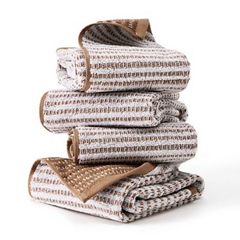 Town & Country 4 pc Striped Reversible 100% Cotton Terry Hand Towel Set
