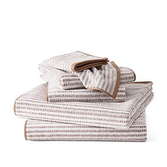 Town & Country 6 pc Striped Reversible 100% Cotton Terry Towel Set