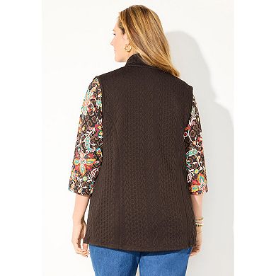Catherines Women's Plus Size Zip-Front Cable Vest