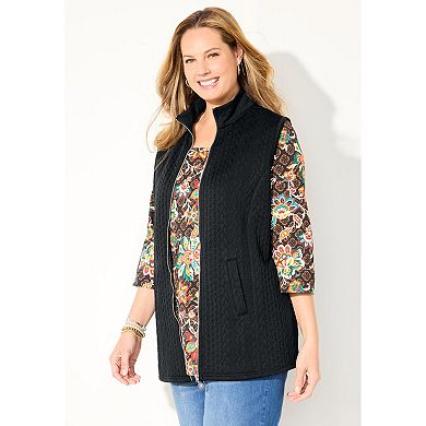 Catherines Women's Plus Size Zip-Front Cable Vest