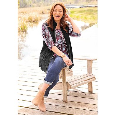 Catherines Women's Plus Size Zip-Front Cable Vest