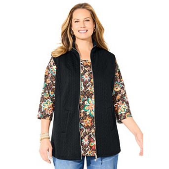 Catherines Women's Plus Size Zip-Front Cable Vest