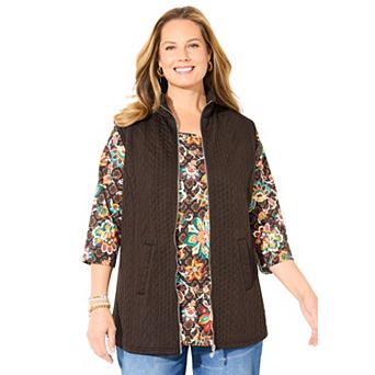 Catherines Women's Plus Size Zip-Front Cable Vest