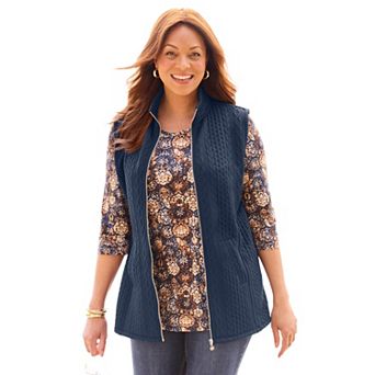Catherines Women's Plus Size Zip-Front Cable Vest