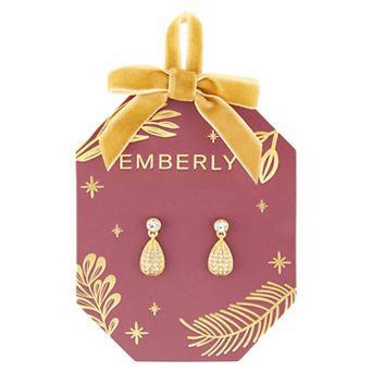 Emberly Gold-Tone Glass Stone Teardrop Drop Earrings