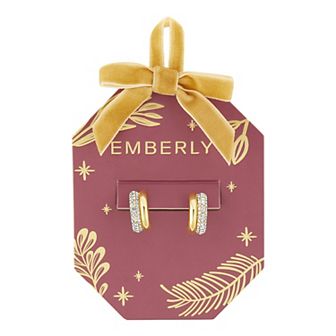 Emberly Gold-Tone Pave Glass Stone Double Row C Hoop Earrings