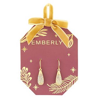 Emberly Gold-Tone Textured Glass Simulated Stone Teardrop Earrings