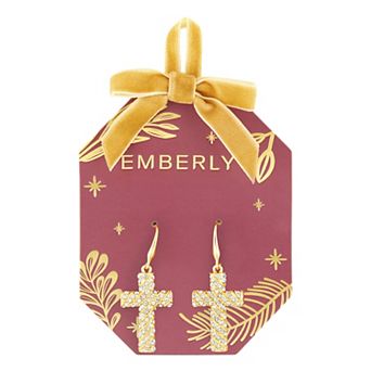 Emberly Gold-Tone Beaded Glass Simulated Stone Cross Drop Earrings