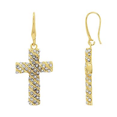 Emberly Gold-Tone Beaded Glass Simulated Stone Cross Drop Earrings