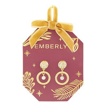 Emberly Gold-Tone Textured Glass Stone Circle Drop Earrings