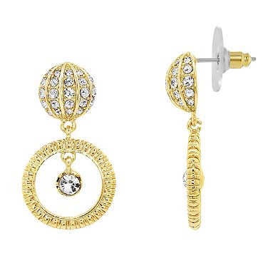 Emberly Gold-Tone Textured Glass Stone Circle Drop Earrings