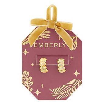 Emberly Textured Glass Simulated Stone C Hoop Earrings