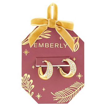 Emberly Gold-Tone Polished Glass Simulated Stone Hoop Earrings