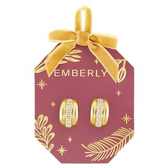 Emberly Gold-Tone Polished Pave Glass Simulated Stone Semi Hoop Earrings