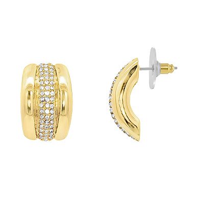 Emberly Gold-Tone Polished Pave Glass Simulated Stone Semi Hoop Earrings