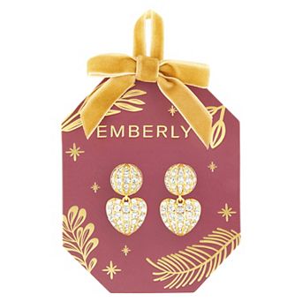 Emberly Gold-Tone Glass Simulated Stone Heart Drop Earrings