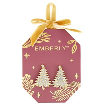 Emberly Gold-Tone Christmas Tree Stud Earrings