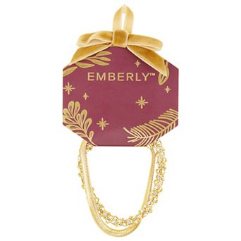 Emberly Gold-Tone Beaded Glass Simulated Stone & Flat Snake Bracelet Set