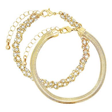 Emberly Gold-Tone Beaded Glass Simulated Stone & Flat Snake Bracelet Set