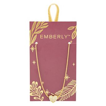 Emberly Glass Simulated Stone Heart Wheat Chain Necklace