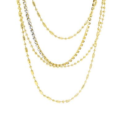 Emberly Multi Strand Beaded & Glass Simulated Stone Tennis Necklace