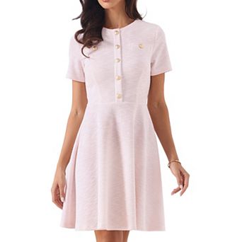 Plaid Tweed Dress for Women's Round Neck Short Sleeve A-Line Vintage Mini Dresses