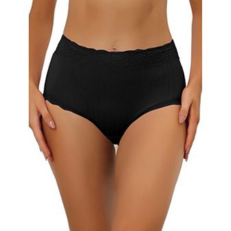 Women's High Waist Underwear Tummy Control Comfortable Lace Ribbed Panties