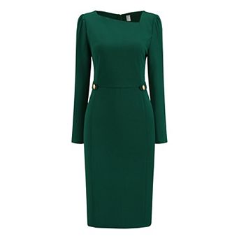 Women's Asymmetrical Neck Dress Semi Formal Dressy Long Sleeve Dresses