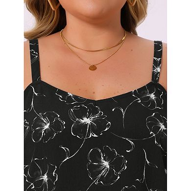 Plus Size Cami Tank Top for Women V Neck Sleeveless Adjustable Straps Floral Summer Tops