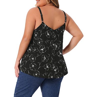 Plus Size Cami Tank Top for Women V Neck Sleeveless Adjustable Straps Floral Summer Tops