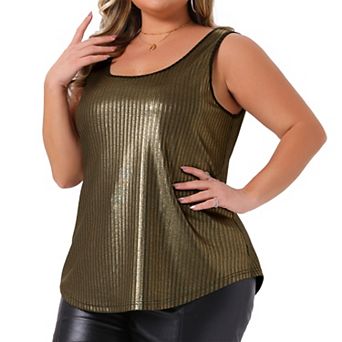 Women's Plus Size Metallic Tank Tops Sleeveless Square Neck Sparkly Club Party Shirt