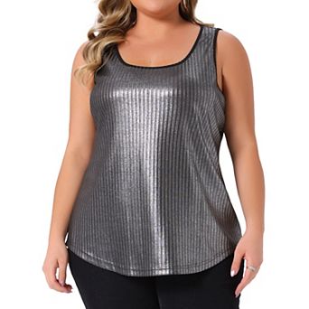 Women's Plus Size Metallic Tank Tops Sleeveless Square Neck Sparkly Club Party Shirt